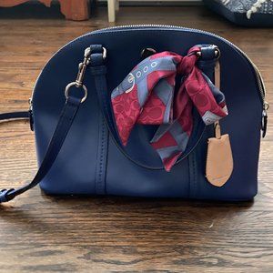Blue Coach Bag with Printed Scarf